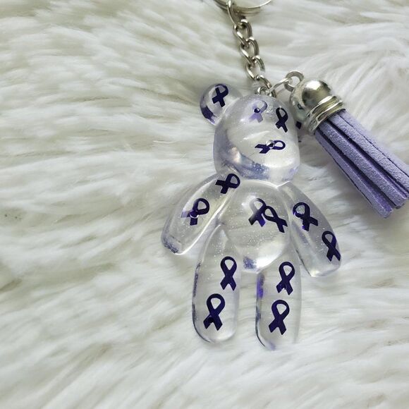 Purple Awareness Ribbon Bear Keychain - Picture 3 of 10